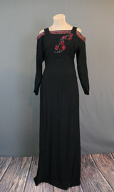 Vintage 1940s Black Evening Gown with Sequins and Open Shoulders, 36 inch bust