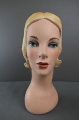 Vintage 1950s Mannequin Head, Hat Display, Blonde Hair, Original Paint, Plaster