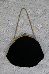 Vintage Small Black Velvet Purse, 1950s Evening Wrist Bag