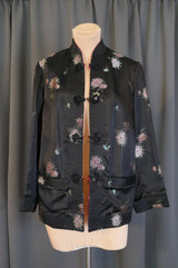 Vintage Reversable Asian Satin Jacket, Black Floral or Red Jacquard, 36 bust 1960s 1970s
