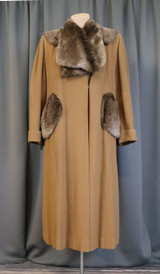 Vintage 1940s Brown Wool & Angora Coat with Beaver Fur Trim, fits 38 bust, heavy Winter, Tilly Heitner