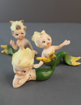 Set of 3 Vintage Mermaid Figurines, 3 inch, Floating Hair, 1950s Japan Bradley ?