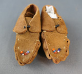 Pair of Tiny Vintage Moccasins, Handmade Suede and Beads, 2.75 inches