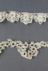 2 Pieces of Antique Handmade Lace Trim, Edwardian Irish Crochet and Tatting, 1900s