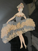 Vintage Ribbon Paper Doll 1940s Blue & Ivory Crepe Short Skirt, White Curls