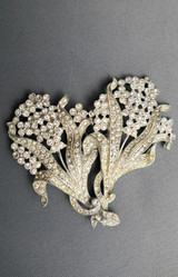 Large Vintage Rhinestone Pendant, Broken Brooch, Art Deco 1930s Flowers Bouquet