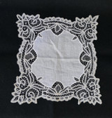 Antique Handmade Linen Hankie with Tape Lace , 11 inches, Edwardian 1900s
