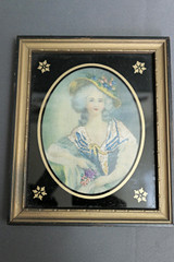 Vintage 1930s Embroidered Fabric Image of  Elisabeth of France, small framed