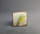 Tiny Vintage Metal Box with Painted Bird on Shell, 1 inch