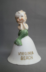 Cute Vintage Mermaid Bell Virginia Beach Souvenir, bisque, 1950s 1960s, paint loss