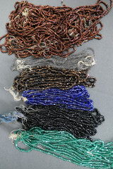 Antique Glass Seed Beads Lot - Copper, Brown, Green, Black, Blue, 1930s or older, clothing, jewelry, beaded purses
