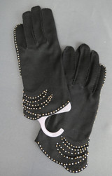 Black Vintage Evening Gloves with Rhinestones and Tiny Pearls, 1950s, sz7-1/2