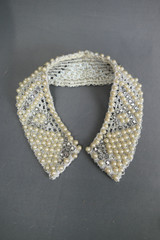 Silver Cord Vintage Collar with Rhinestone & Pearls, 1950s, Sweater or Blouse