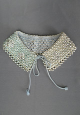 Two Tone Mint Green Crochet Vintage Collar with Pearls and Rhinestones, 1950s, sweater blouse, faded