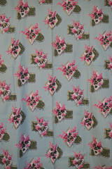 Vintage 6 Yards Barkcloth Fabric, Aqua Floral, Pink Olive & Gold 1950s MCM