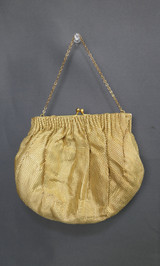 Vintage Gold Evening Wrist Purse, 1950s Small Fabric Party Bag