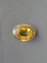 Antique Citrine Brooch, 1 Inch Victorian 1800s Bezel Set