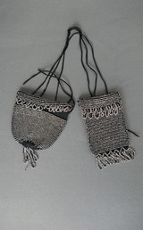 Antique Reticule Miser Purses, Steel-cut Beaded Black Crochet, Victorian 1800s, some issues