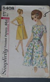 Vintage 1960s Dress Pattern with Flared Skirt, Simplicity 5408, 32 bust