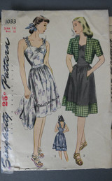 Vintage 1940s Sundress Pattern Dress and Cropped Jacket, Simplicity 1033, 32 bust