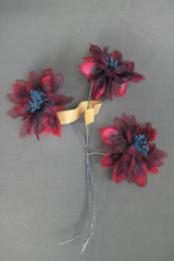 Vintage Millinery Hat Flowers 2 Stems Dark Red, Black & Blue, 1920s 1930s, Germany