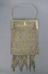 Antique Beaded Purse Steel Cut Micro Gold and Silver, 1920s, damaged