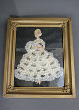 Vintage Flower Petals Ribbon Paper Doll 1930s, Glitter, Fancy Gold Frame, 10x12 inches