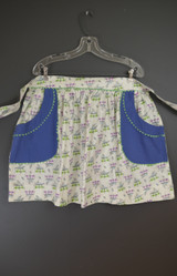 Vintage Birds Apron with Blue Pockets, 1950s Novelty Print