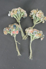 Vintage Millinery Hat Flowers, 4 Groups of Tiny Pastel Flowers, 1950s 1960s, Pink & Blue