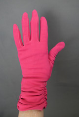 Vintage Dark Pink Dress Gloves with Shirred Sides, size 6, 1960s