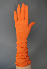 Vintage Orange Dress Gloves with Shirring 1960s, size 6-1/2