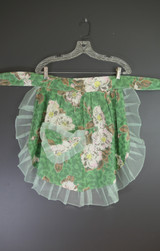 Vintage Green Floral Apron with Sheer Trim, 1960s, issues