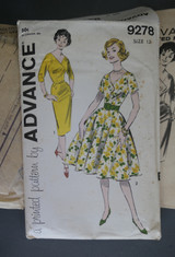 Vintage Sheath  Full Skirt Dress Pattern 1960s, Advance 9278, 32 bust