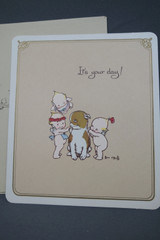Vintage Rose O'Neill Kewpies Happy Birthday Greeting Card with Kewpie Doodle Dog, envelope, 1970s
