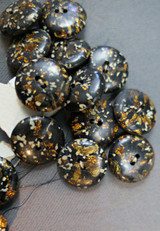 Vintage 24 Black Glitter Composition Buttons, Black with Gold and Ivory Speckles, 1920s