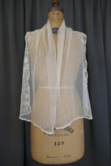 Antique Edwardian Scarf Lappet, Long Narrow Netting Shoulder Wrap, Embroidery and Tape Lace