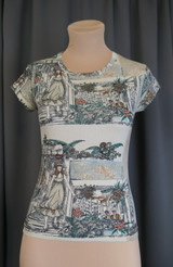 Vintage Girl Print Shirt 1970s, Nylon Top, Junior Girl 28-30 bust, Novelty Print, Trousers Up