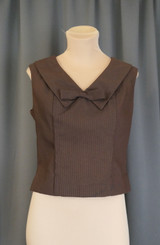 Vintage Brown Sleeveless Blouse 1960s, 36 bust, seersucker zipper back
