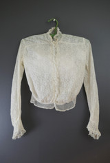 Vintage Edwardian Blouse Ivory Cotton Lace and Tulle and Lace XS, 1990s, 30 bust