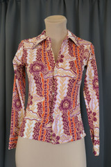 Vintage Nylon Floral Print Blouse 1970s XS 30 bust, by Olin, issues