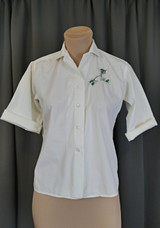 Vintage White Cotton Blouse with Embroidered Pine Needles, 1960s, 36 bust, Shapely Classic