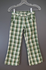 Vintage Little Boy's Toughskins Pants, Green Plaid, 1970s 1980s 23 inch waist, size 8