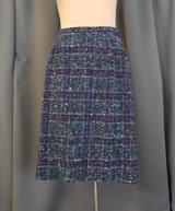 Vintage Black & Purple Wool Skirt, 27 waist, 1960s, Slubby Grey and Turquoise