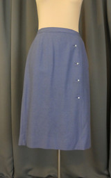 Vintage Blue Wool Skirt, 27 inch waist, Decorative Buttons 1960s