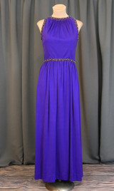 Vintage Purple Maxi Dress Gown, 1960s 70s, 34 bust, Jersey with Gold Trim, issues