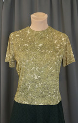 Vintage Green Floral Nylon Jersey Blouse, 36 inch bust 1960s