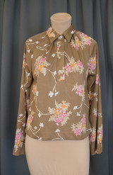 Vintage Light Brown Pink Floral Blouse, 1970s, 34 bust