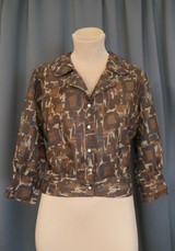 Vintage Brown & Blue Blouse with Fitted Waist, 1960s, 34 inch bust