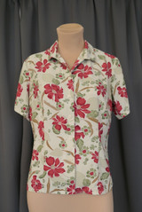 Vintage Floral Blouse, 1990s, 38 bust, Laura Scott, Tan and Dark Red