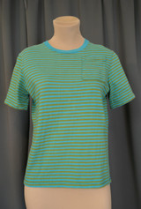 Vintage Olive Green & Turquoise Striped Knit T-shirt, 1970s 36 bust